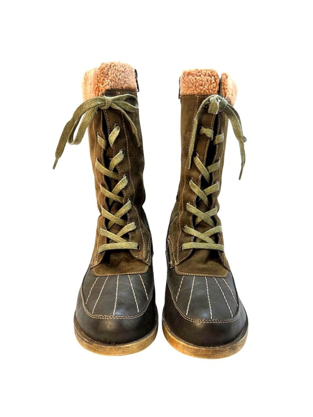 Muk Luks Lori Brown Lace Up Mid Calf Faux Suede Shearling Winter Combat Boots 9